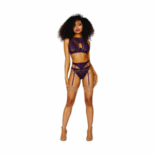 Dames Kant en Gaas 3-delige Set - M - Aubergine