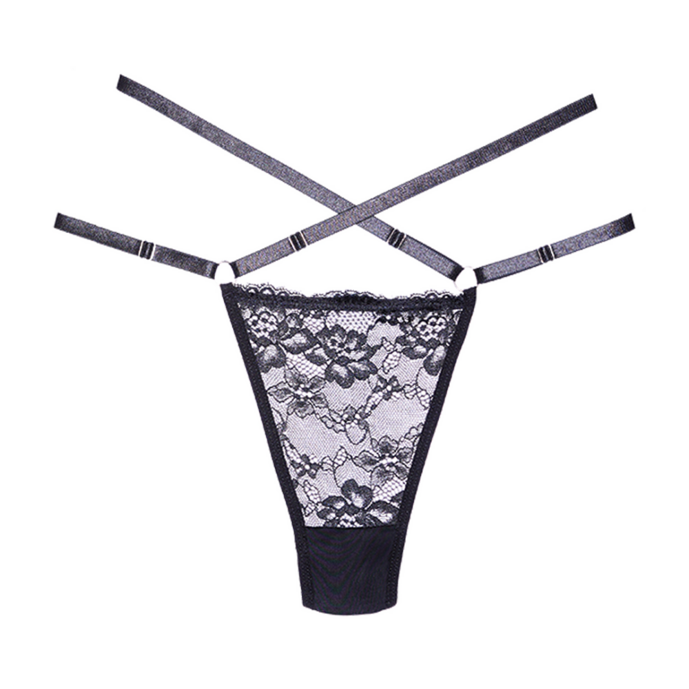 Cherished - Kant en Gaas String - OS - Zwart - Afbeelding 3