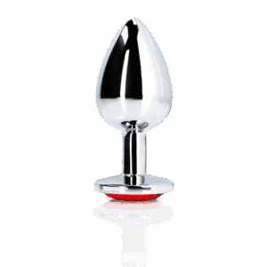 Ronde Gem Butt Plug - Groot - Zilver/Ruby Rood