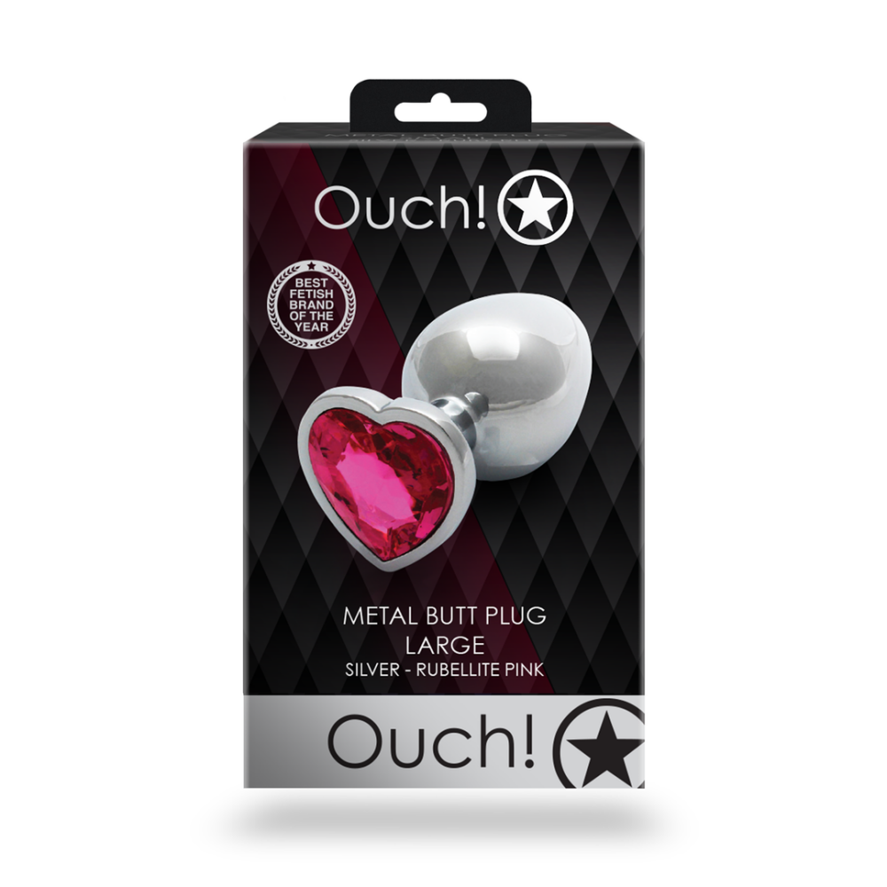 Hartje Gem Buttplug - Groot - Zilver/Rubellite Roze - Afbeelding 3