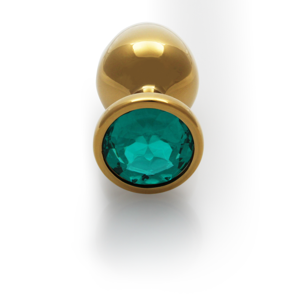 Ronde Gem Buttplug - Groot - Goud/Emerald Groen - Afbeelding 5