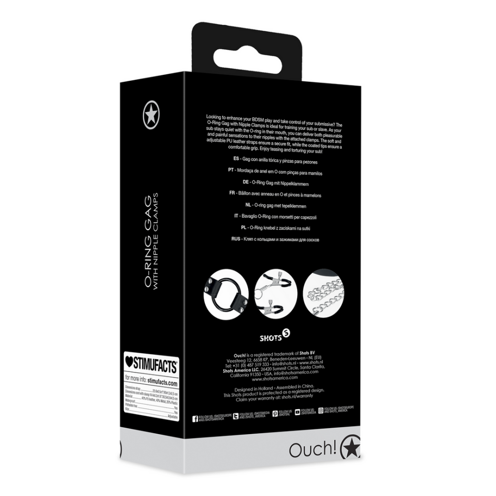 O-Ring Gag met Nipple Clamps - Zwart - Afbeelding 3