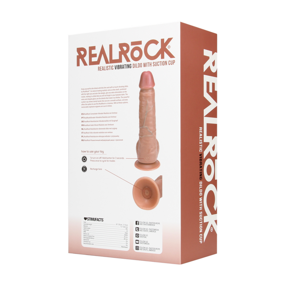 Vibrating Regular Straight Cock with Balls - 9 / 23 cm - Tan - Afbeelding 3