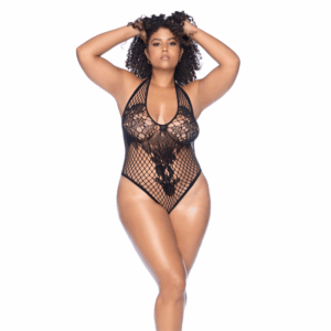 Body de red floral - Talla reina - Negro